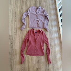 GAP Women's Ribbed Cardigan Set - Mauve and Coral